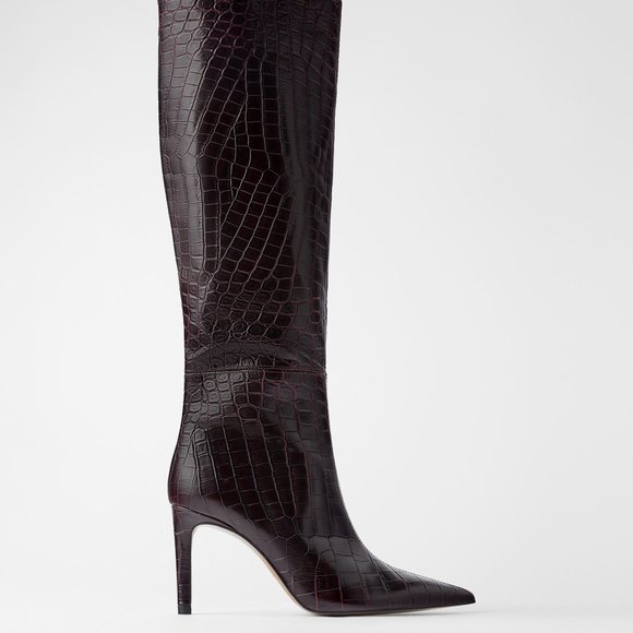 ZARA 100% LEATHER ANIMAL PRINT KNEE HIGH STILETTO BOOTS NEW & TAGS US 6.5 EUR 37 - Picture 7 of 7